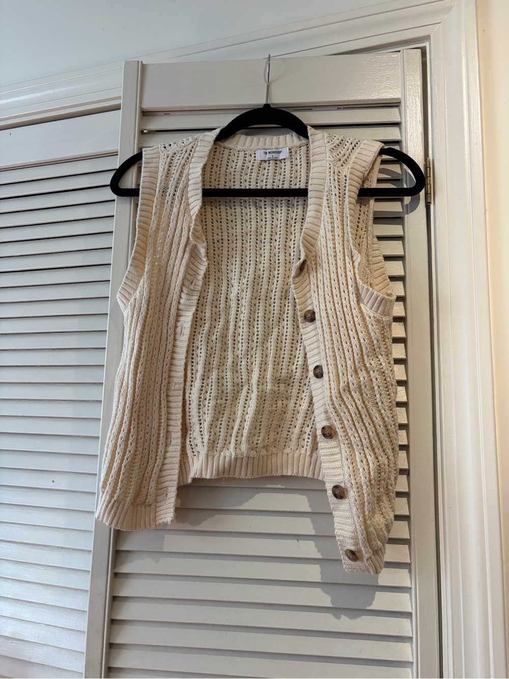 Open-Knit Cream Button-Front Women’s Sweater Vest